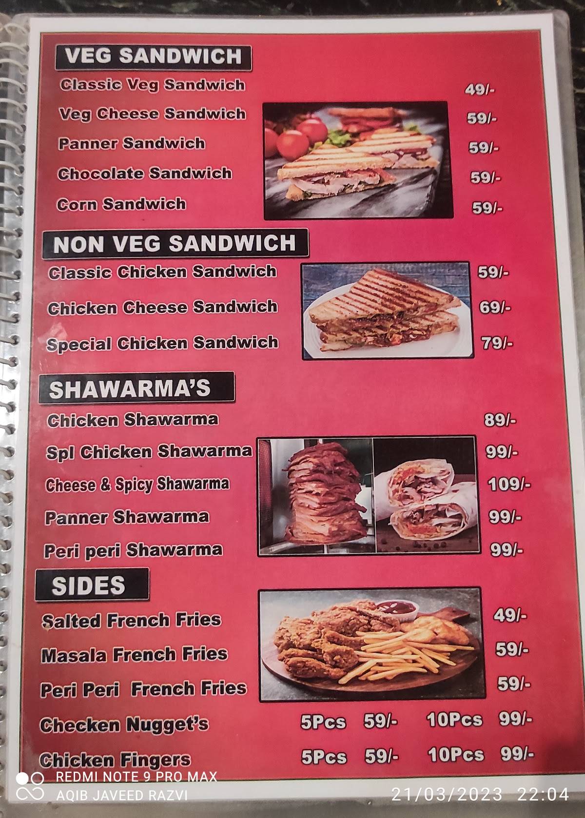 Asian Bakery&fast food corner menu