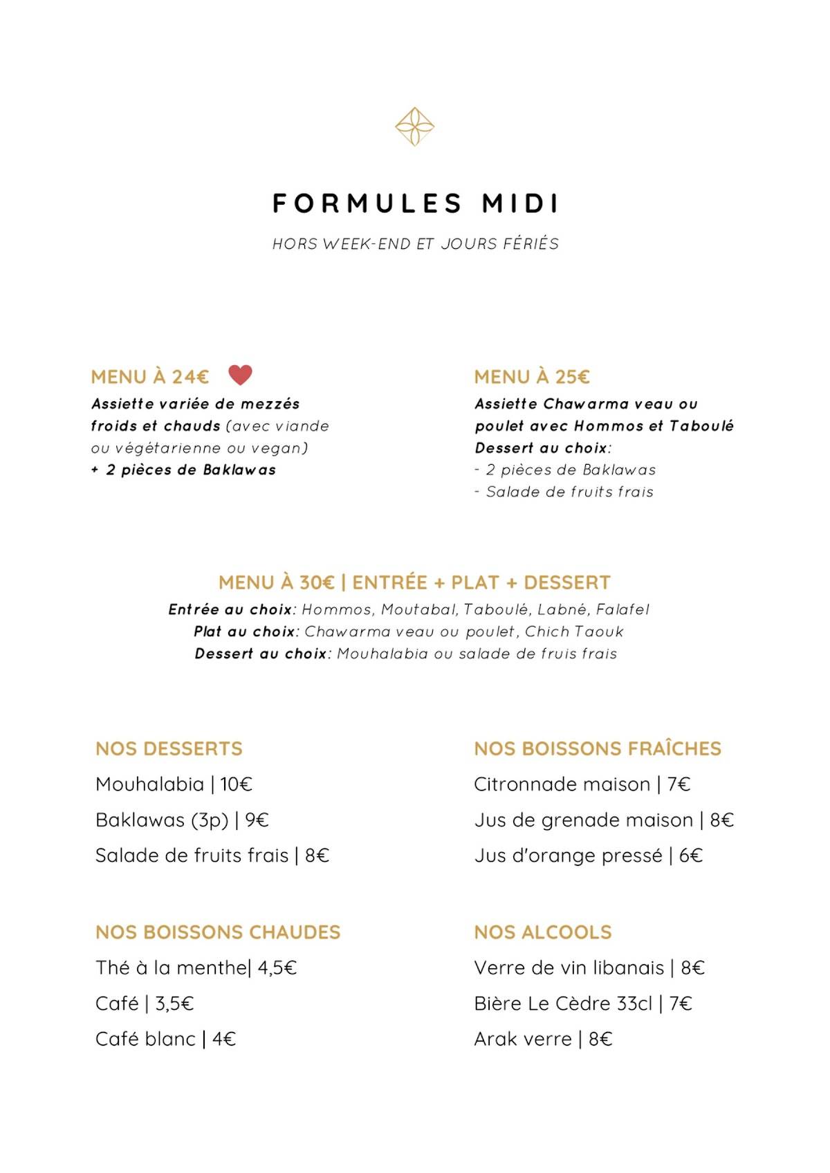 Menu de Assanabel Saint-Germain-des-Prés