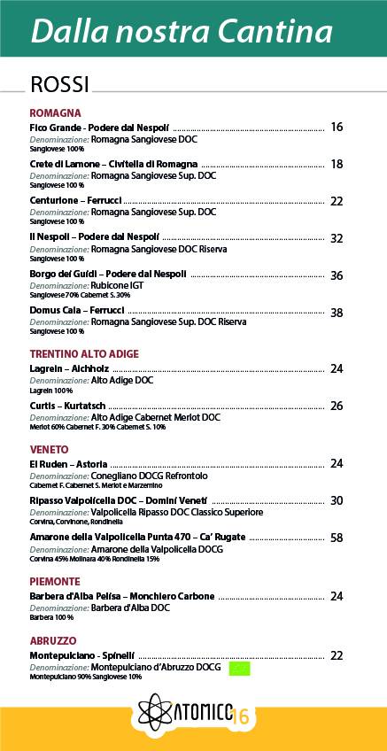 Menu di Atomico 16 