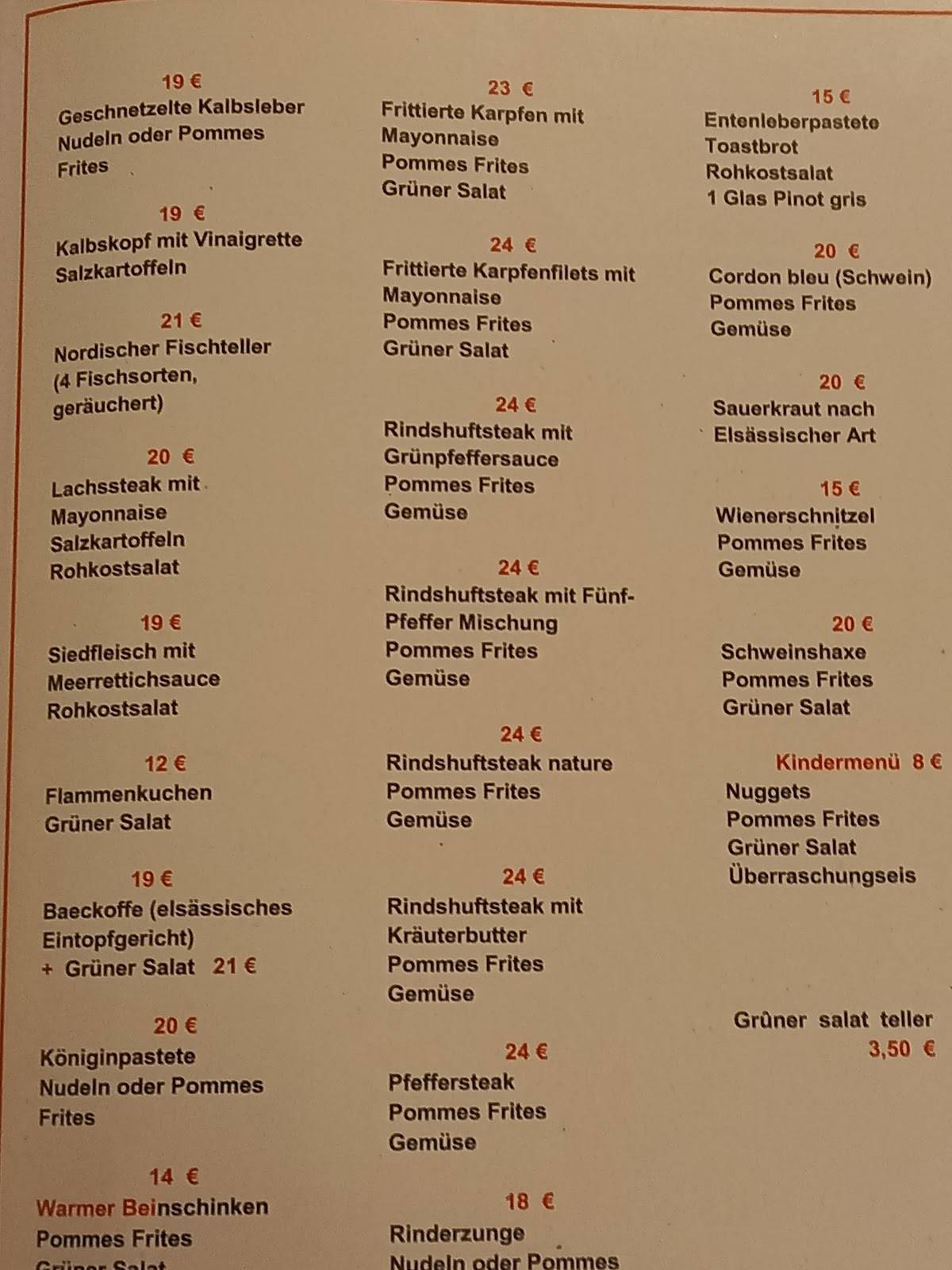 Menu de Restaurant Au Cheval Blanc