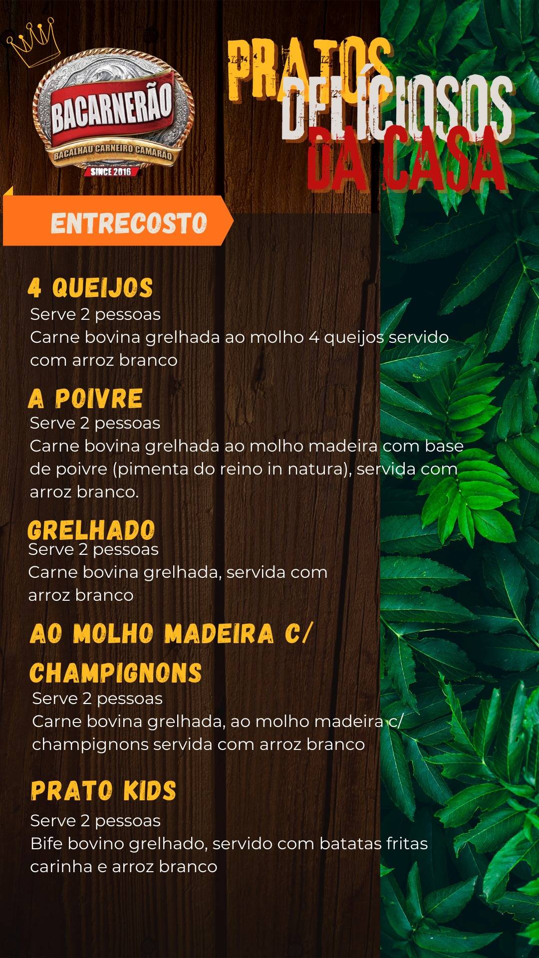 Bacarnerão cardápio