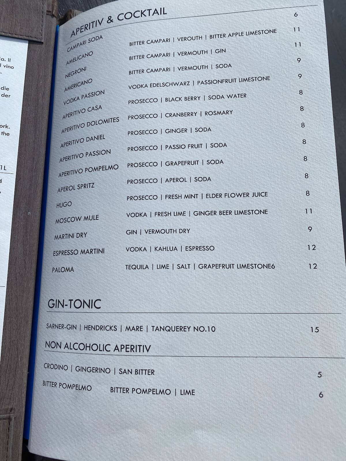 Menu di Baita Daniel Hütte 