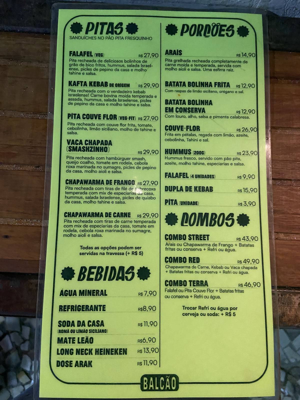 BALCÃO - Comida de Rua cardápio