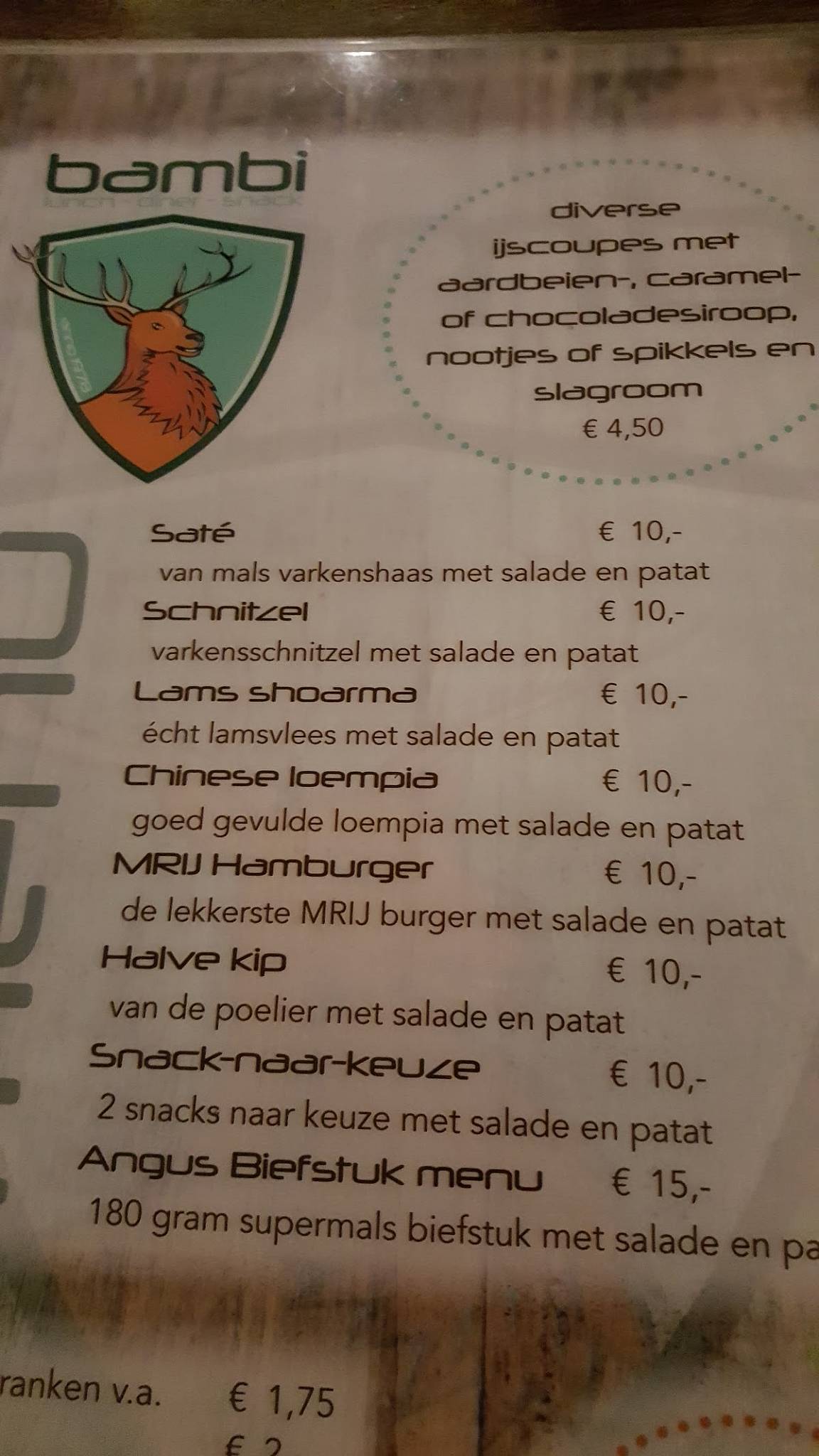 Menu de Bambi Snack