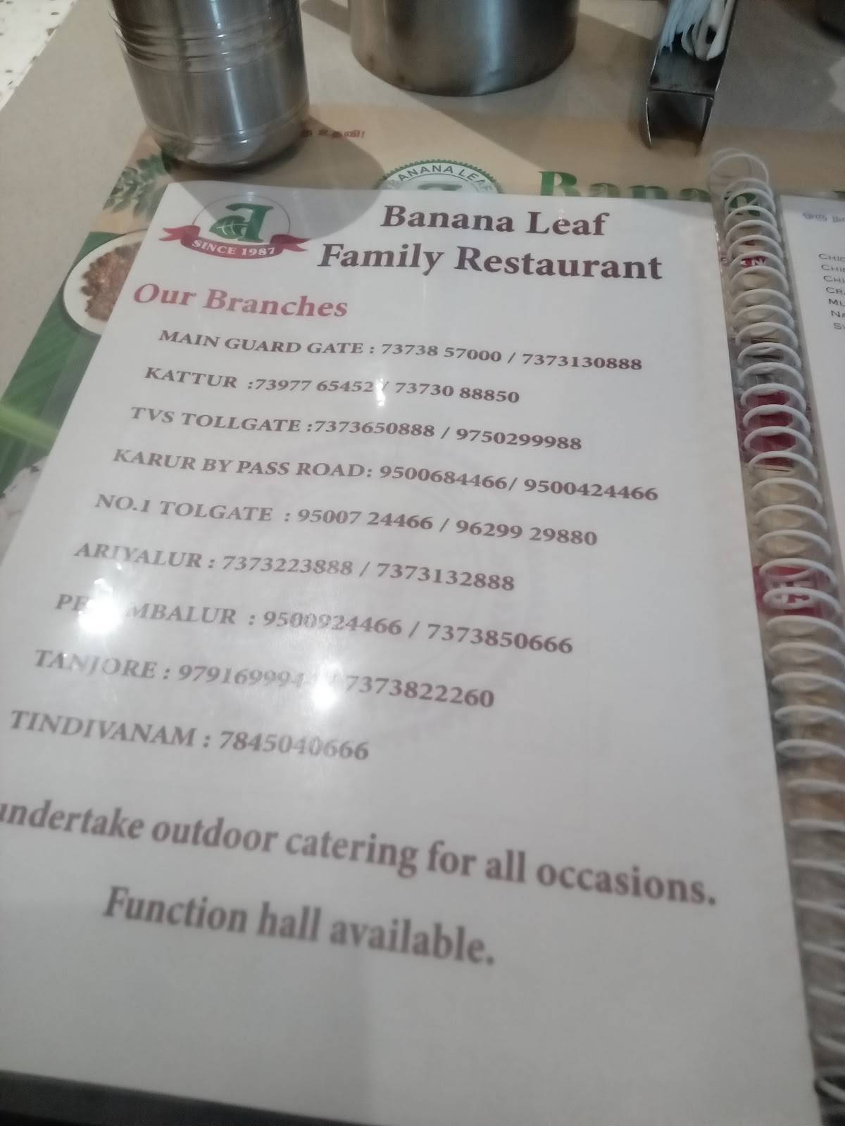 Banana Leaf Highland Restaurant menu