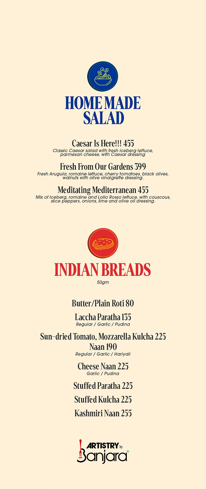 Banjara - Gourmet Dining menu