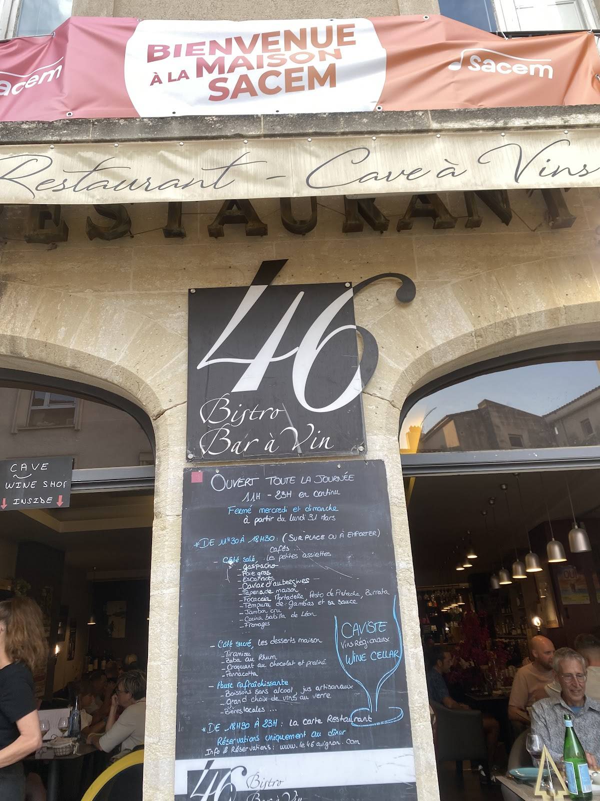 Menu de Restaurant Bar à Vin Le 46