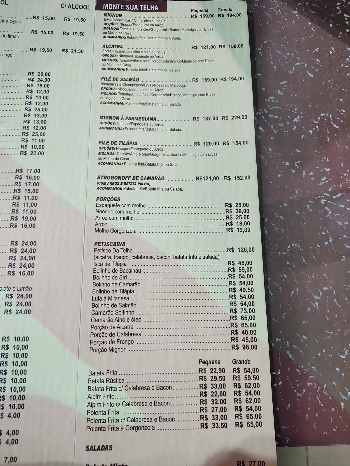 Bar & Restaurante Da Telha cardápio