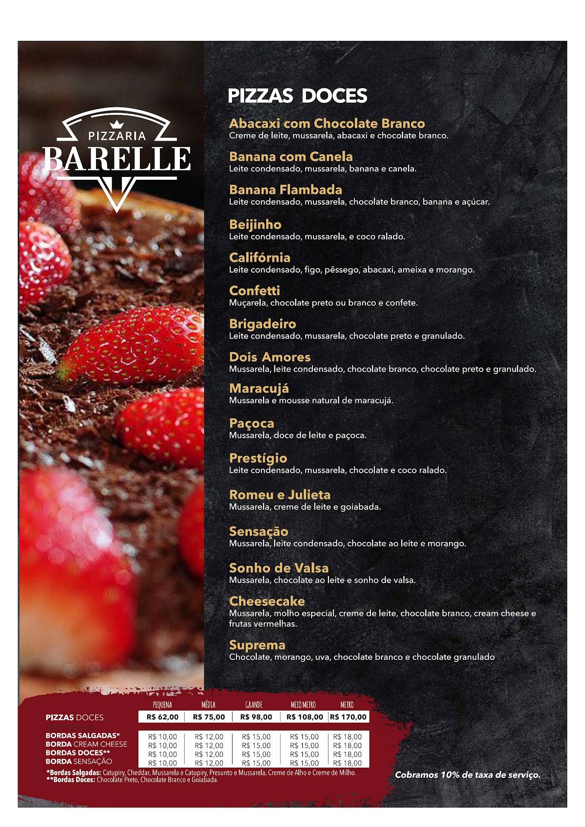 Barelle Pizzaria e Boliche cardápio