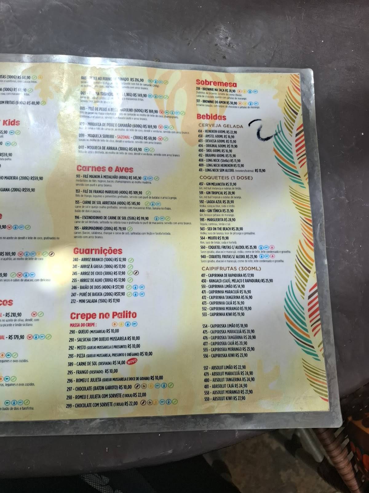 Marulho cardápio