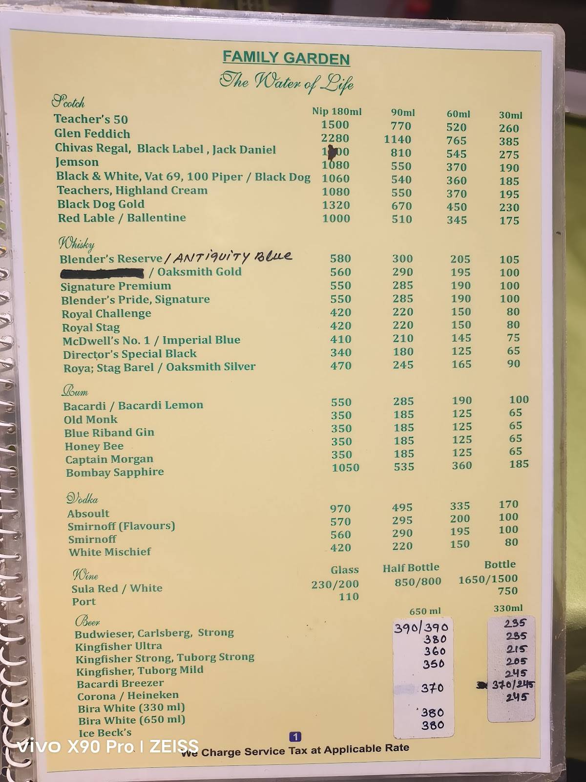 The Bay View menu