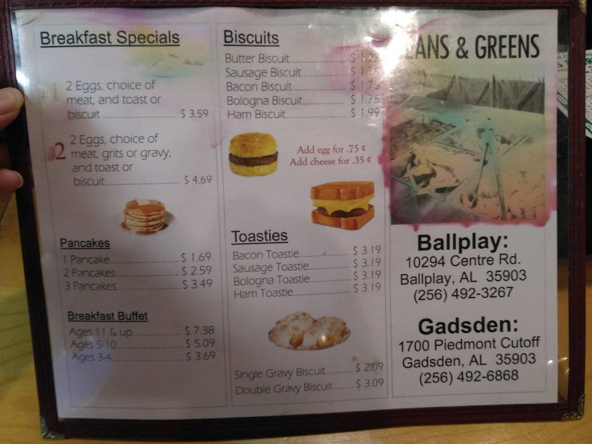 Menu at Beans and Greens, LLC restaurant, Hokes Bluff