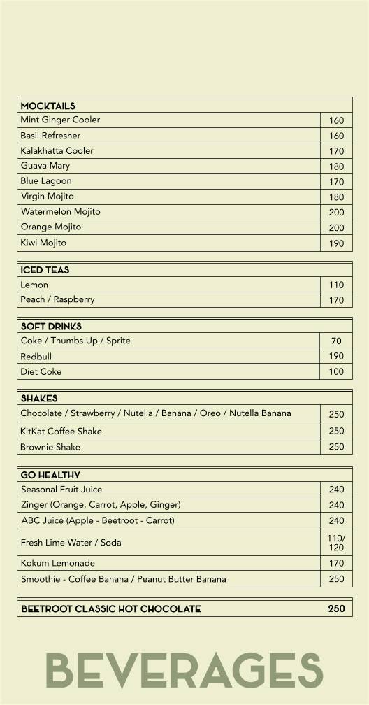 Beetroot Bistro menu