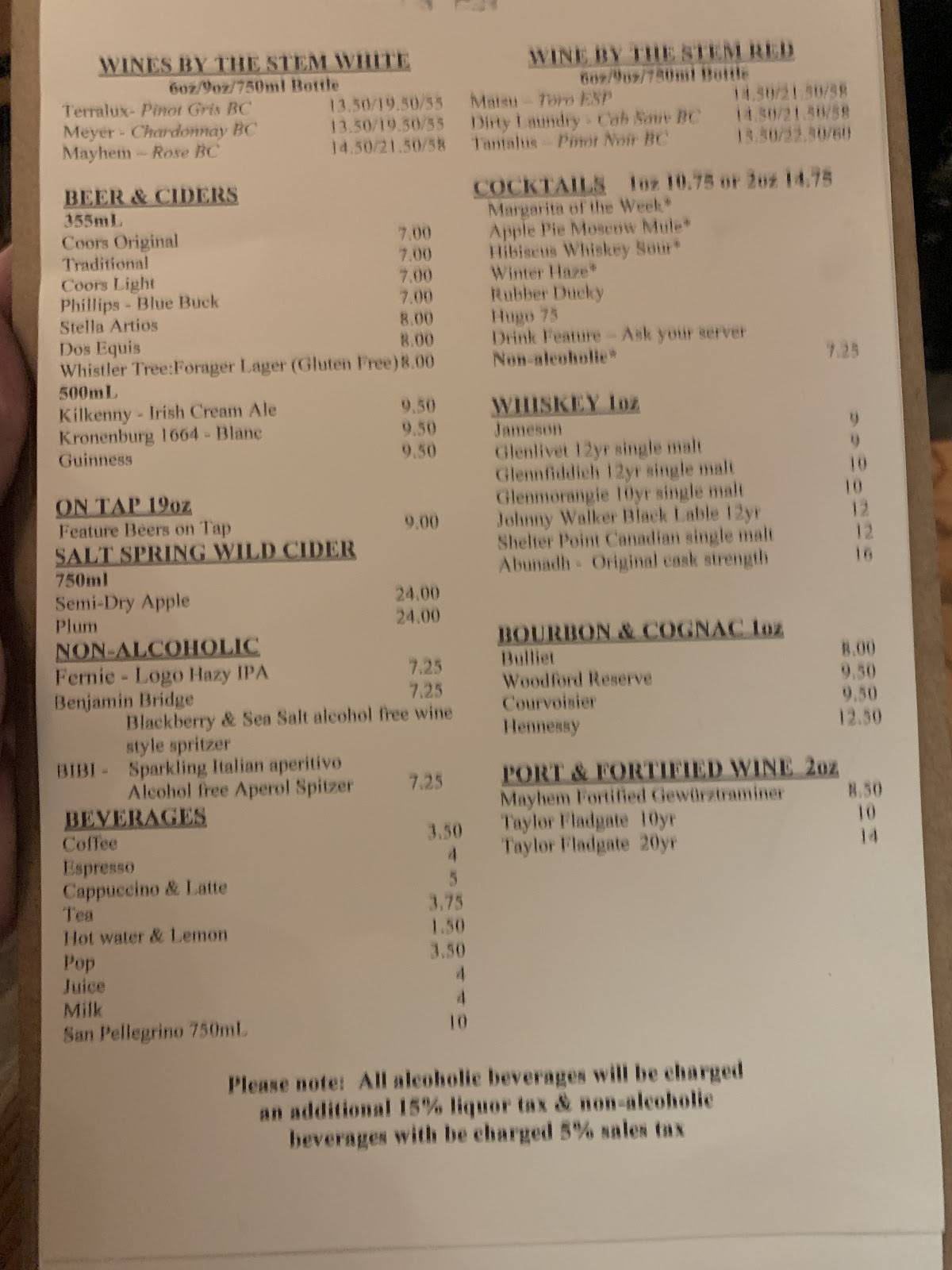 Menu de Birchwood Restaurant