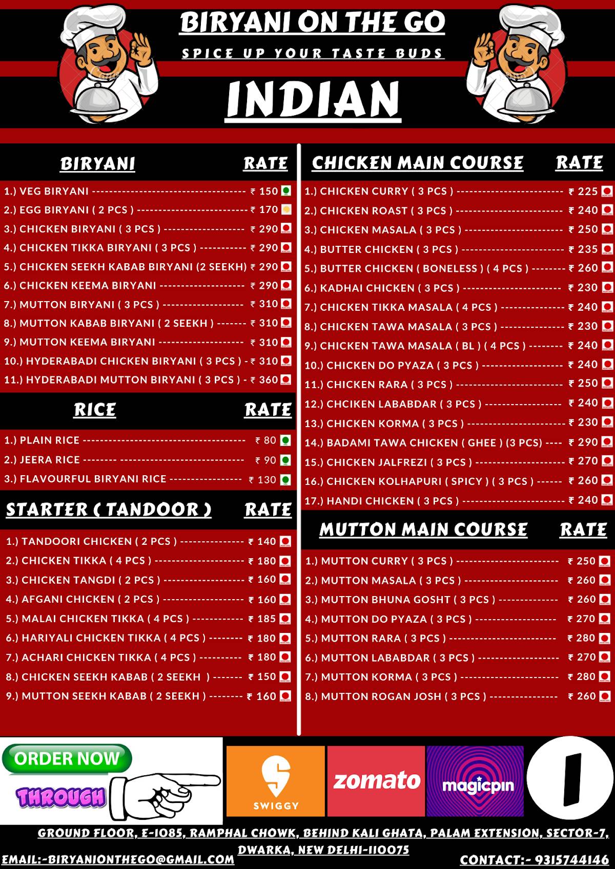 Biryani On The Go menu