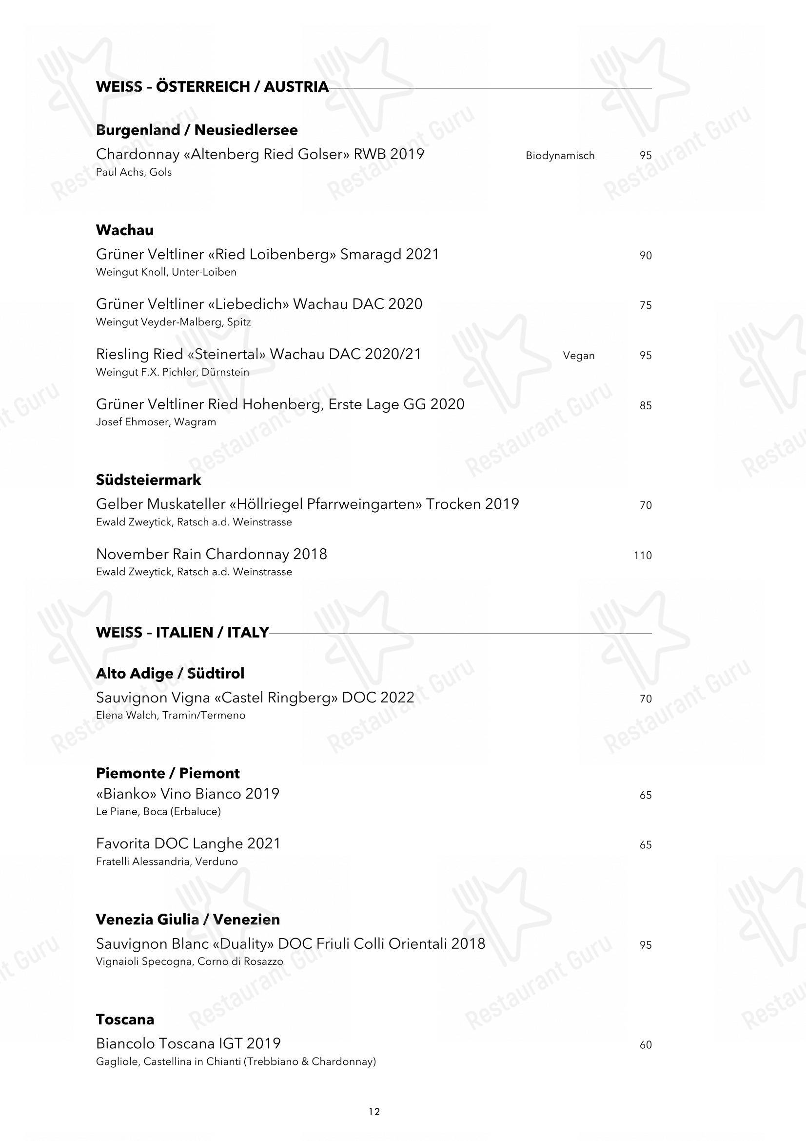 Blaue Ente in Zurigo - Основное меню