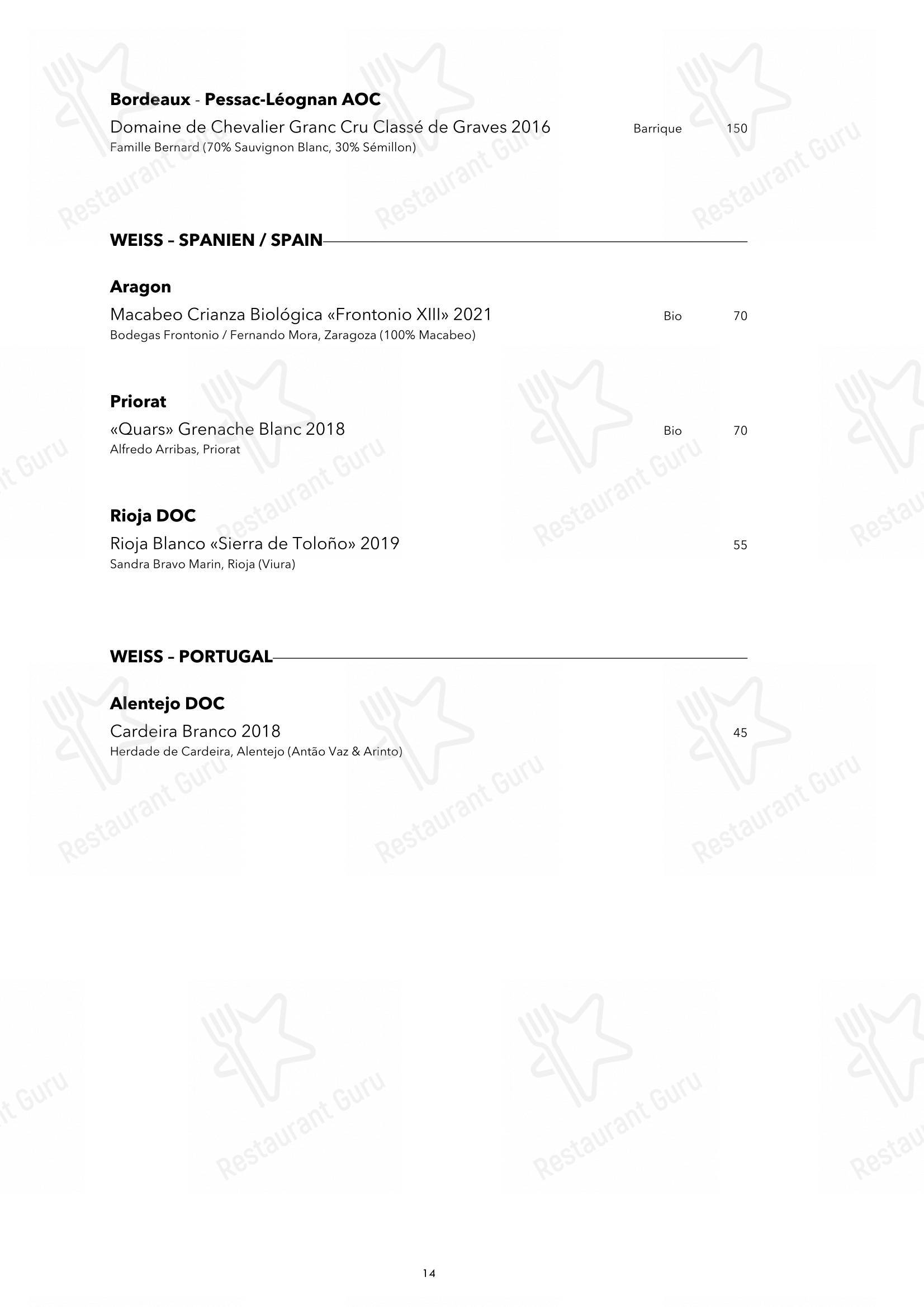 Blaue Ente in Zurigo - Основное меню