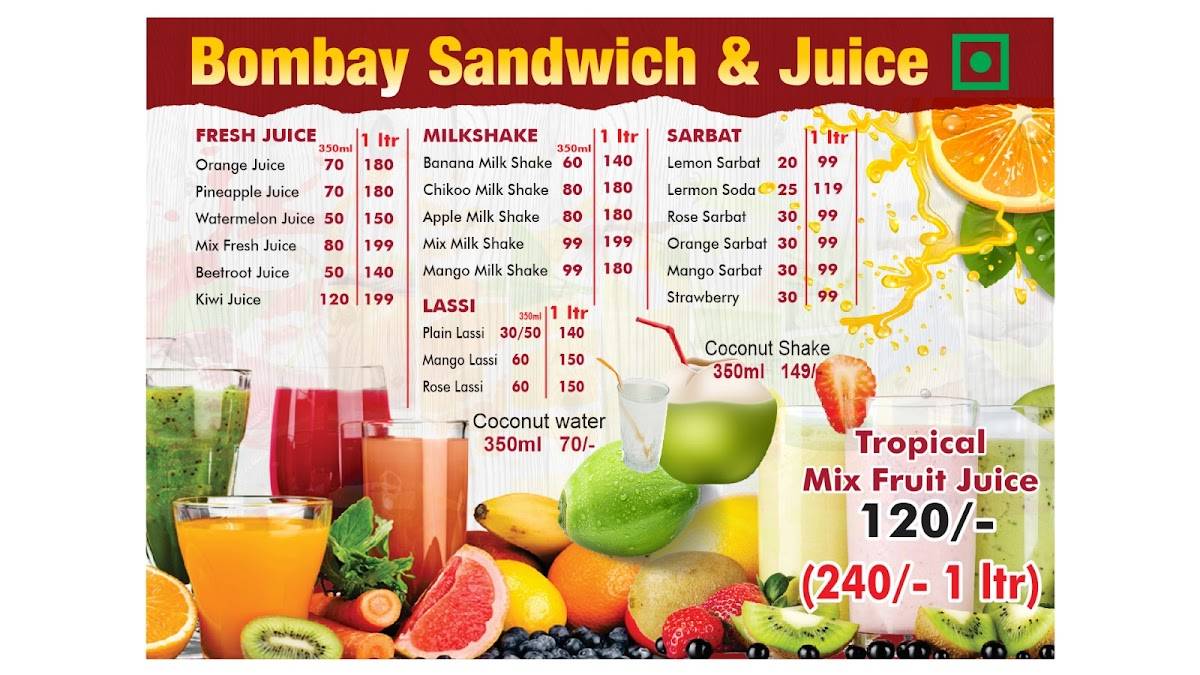 Bombay Sandwich Fresh Juice menu