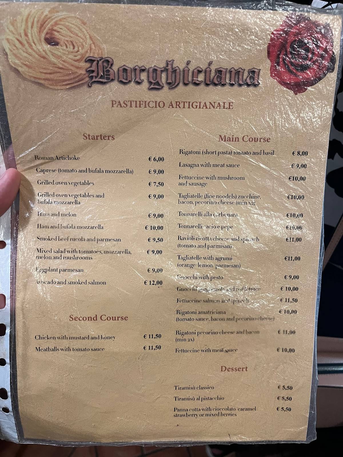 Menu At Borghiciana Pastificio Artigianale Restaurant Rome