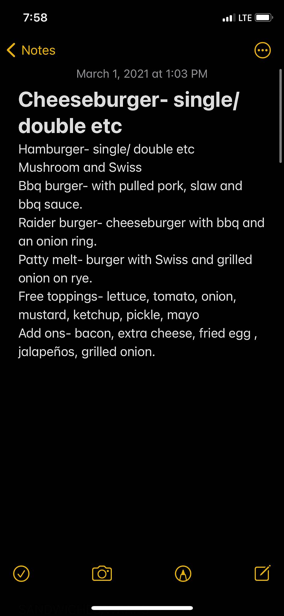 Menu at Brick's Exquisite Eats restaurant, Assumption