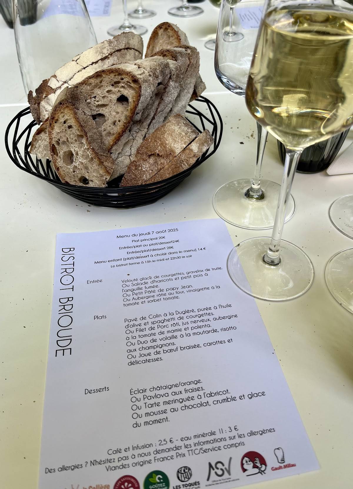 Menu de Restaurant Brioude