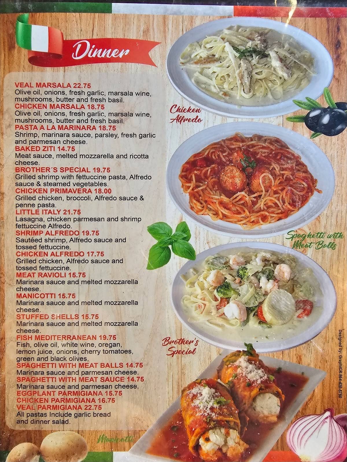 Menu at Brothers Italian Cuisine restaurant, Anderson