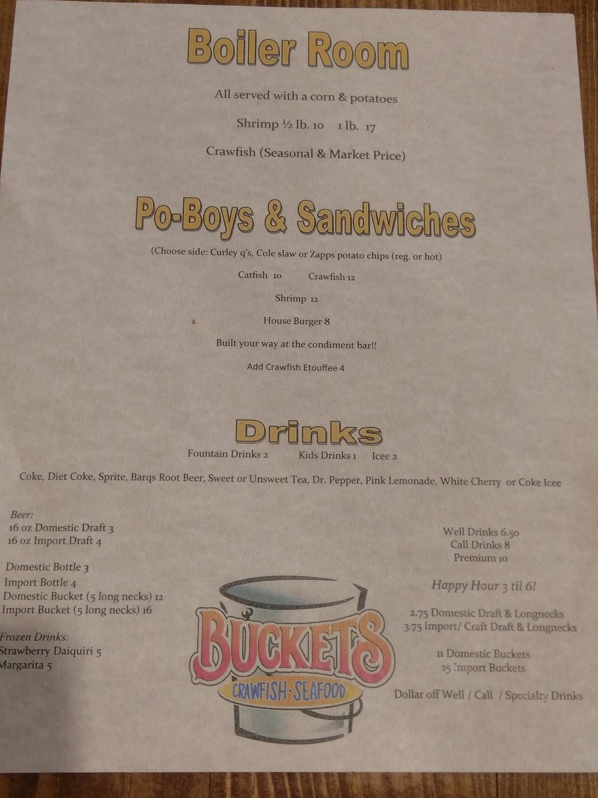 Menu at Buckets Crawfish and Seafood restaurant, Pineville