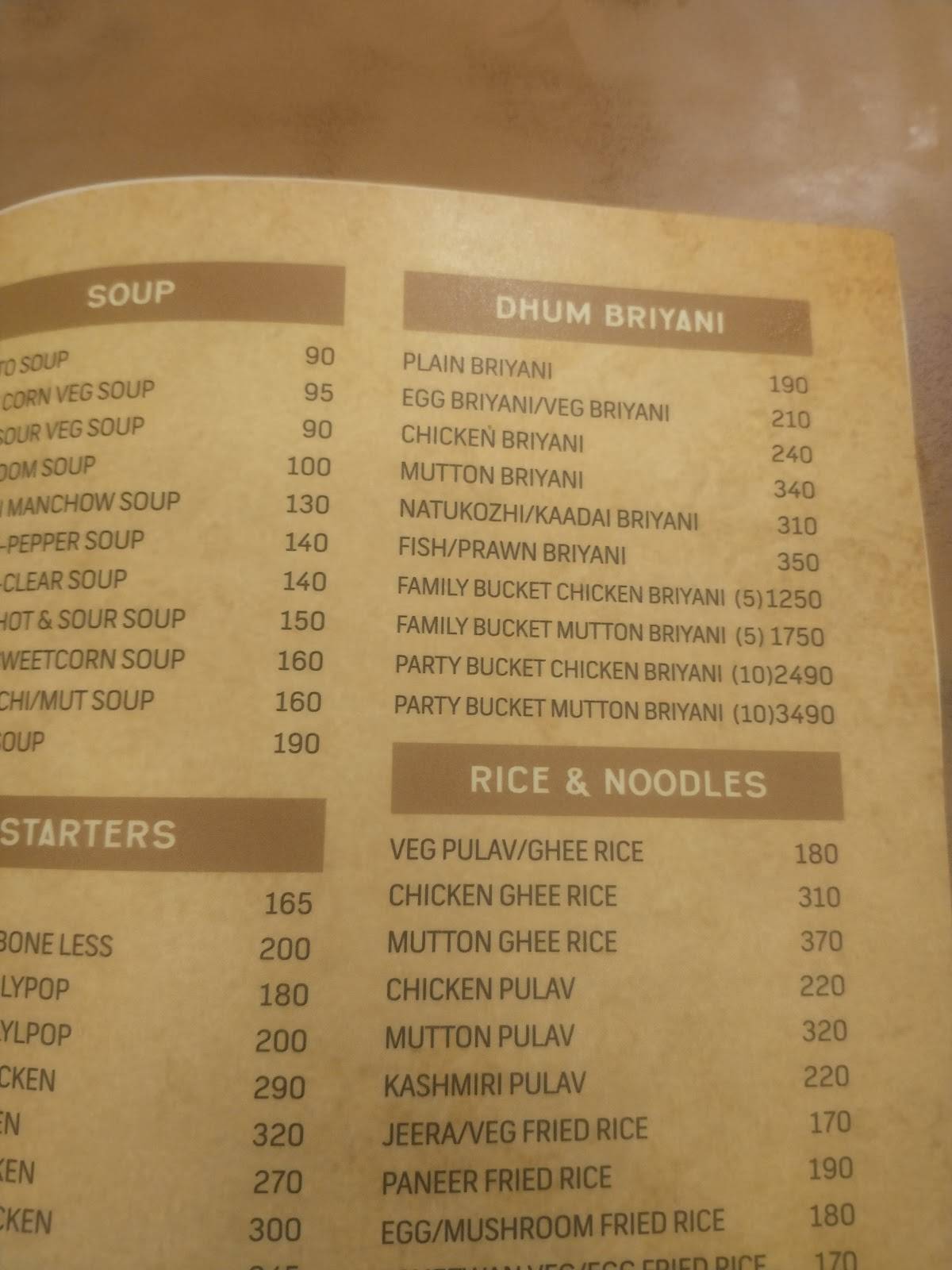 Buhari Hotel Tirunelveli menu