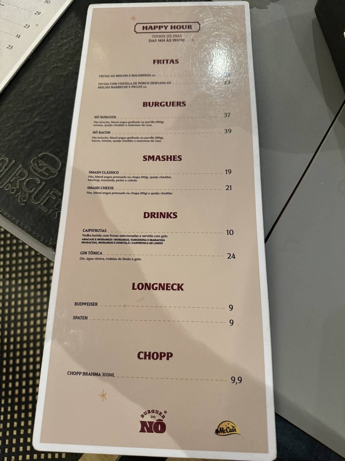 Burguer do Nô cardápio