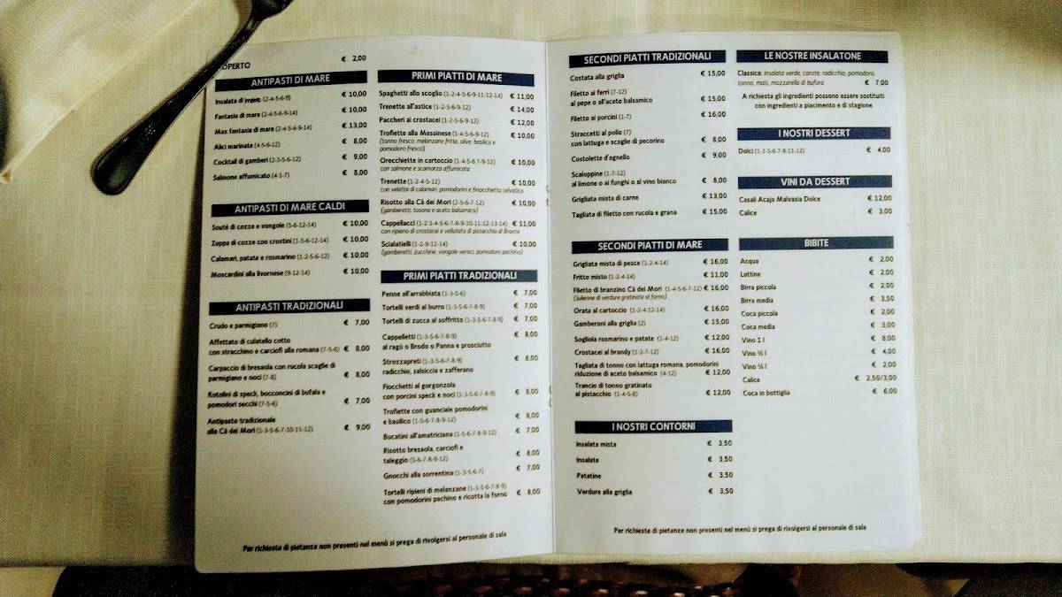 Menu di Ca' Dei Mori 