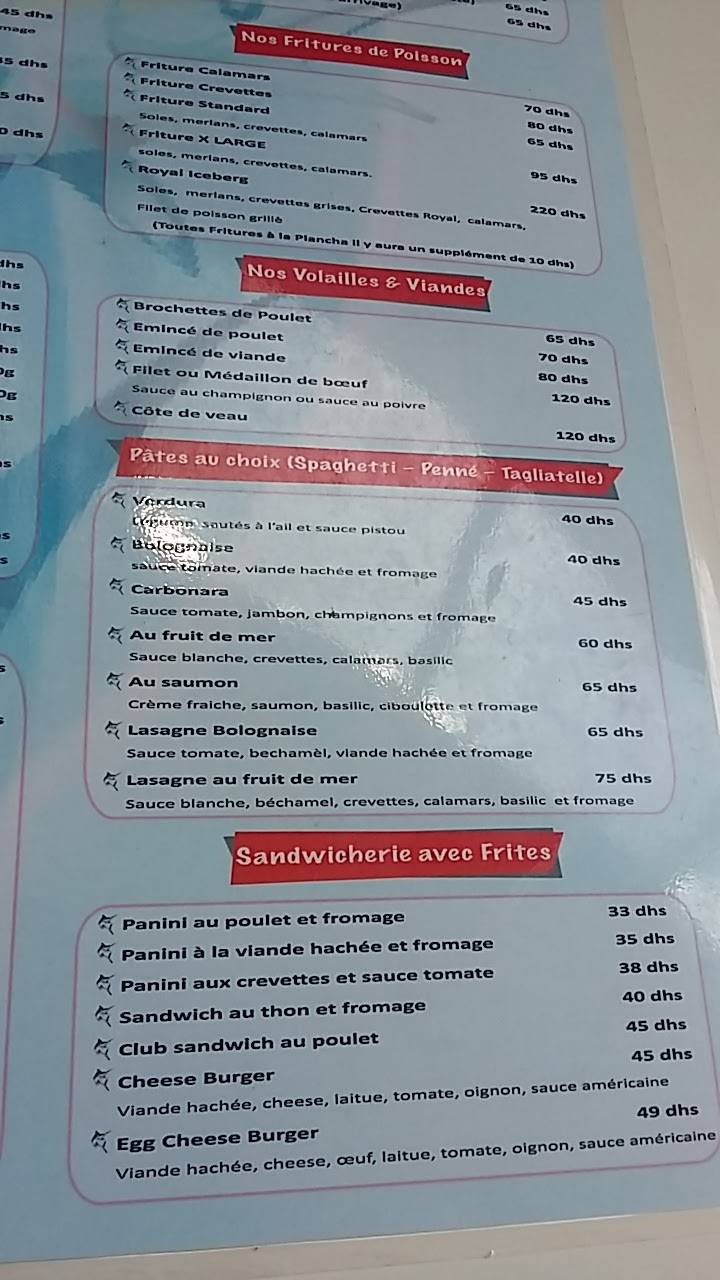 Menu de Café Restaurant IceBerg