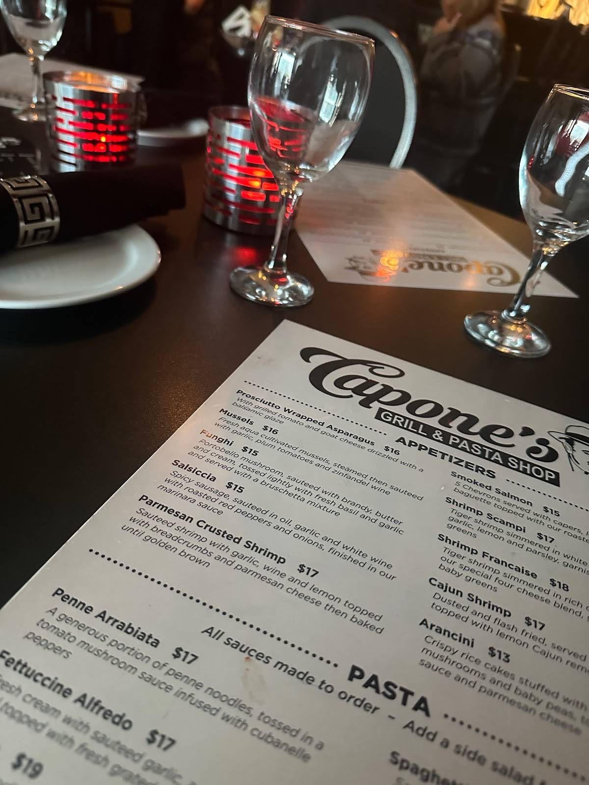 Menu at Capone's Grill & Pasta Shop restaurant, Windsor