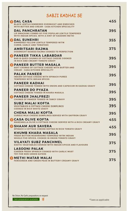 Casa Kitchen menu