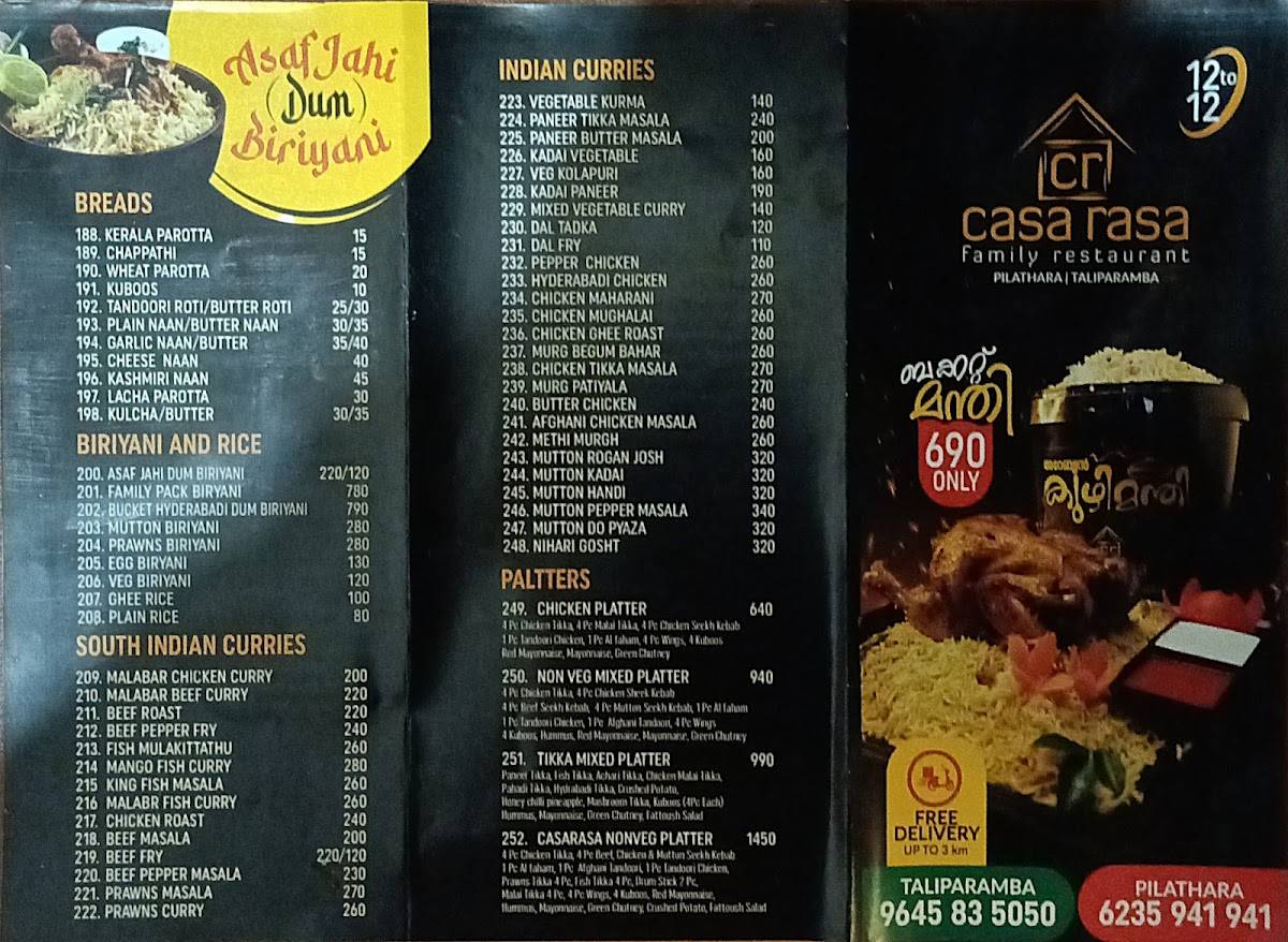 Casa Rasa menu