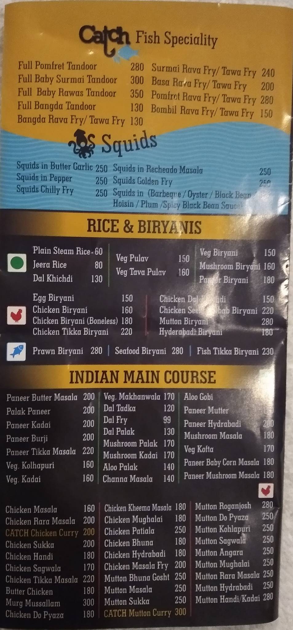 Catch Flavours of the Sea menu