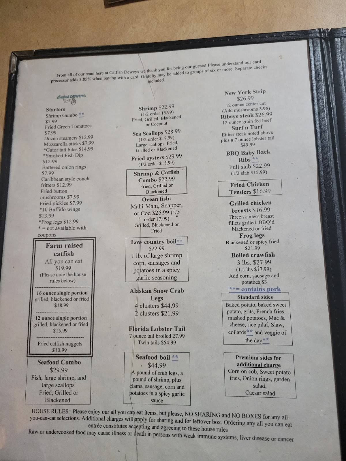 Menu at Catfish Deweys restaurant, Fort Lauderdale