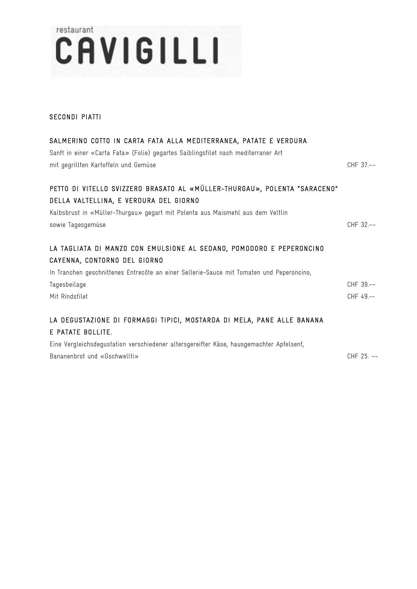 Menu di Restaurant Cavigilli 