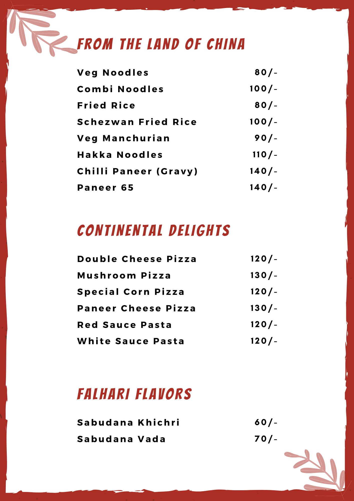 Chanchal Sweet House menu