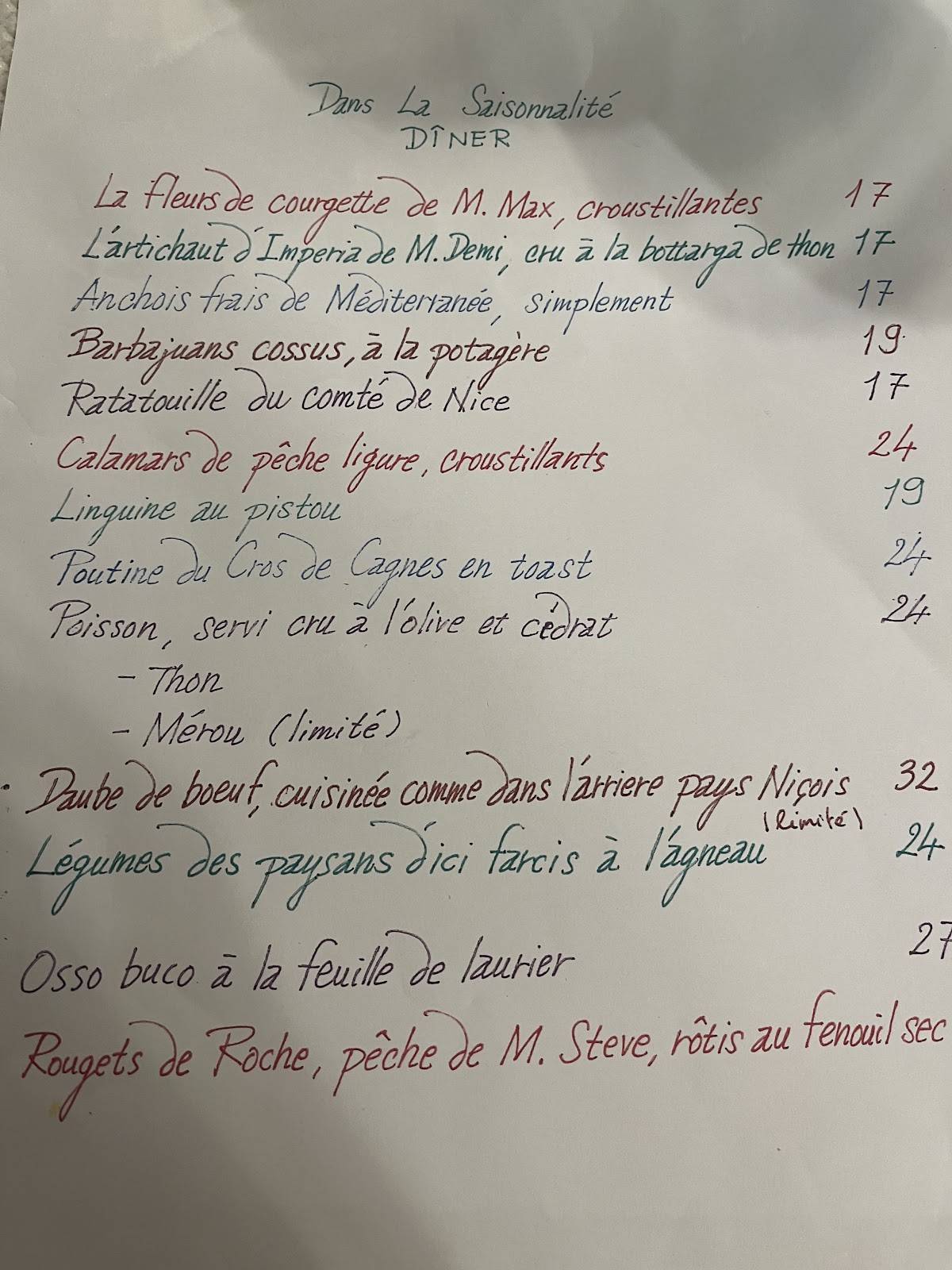 Menu de Restaurant Chez Davia