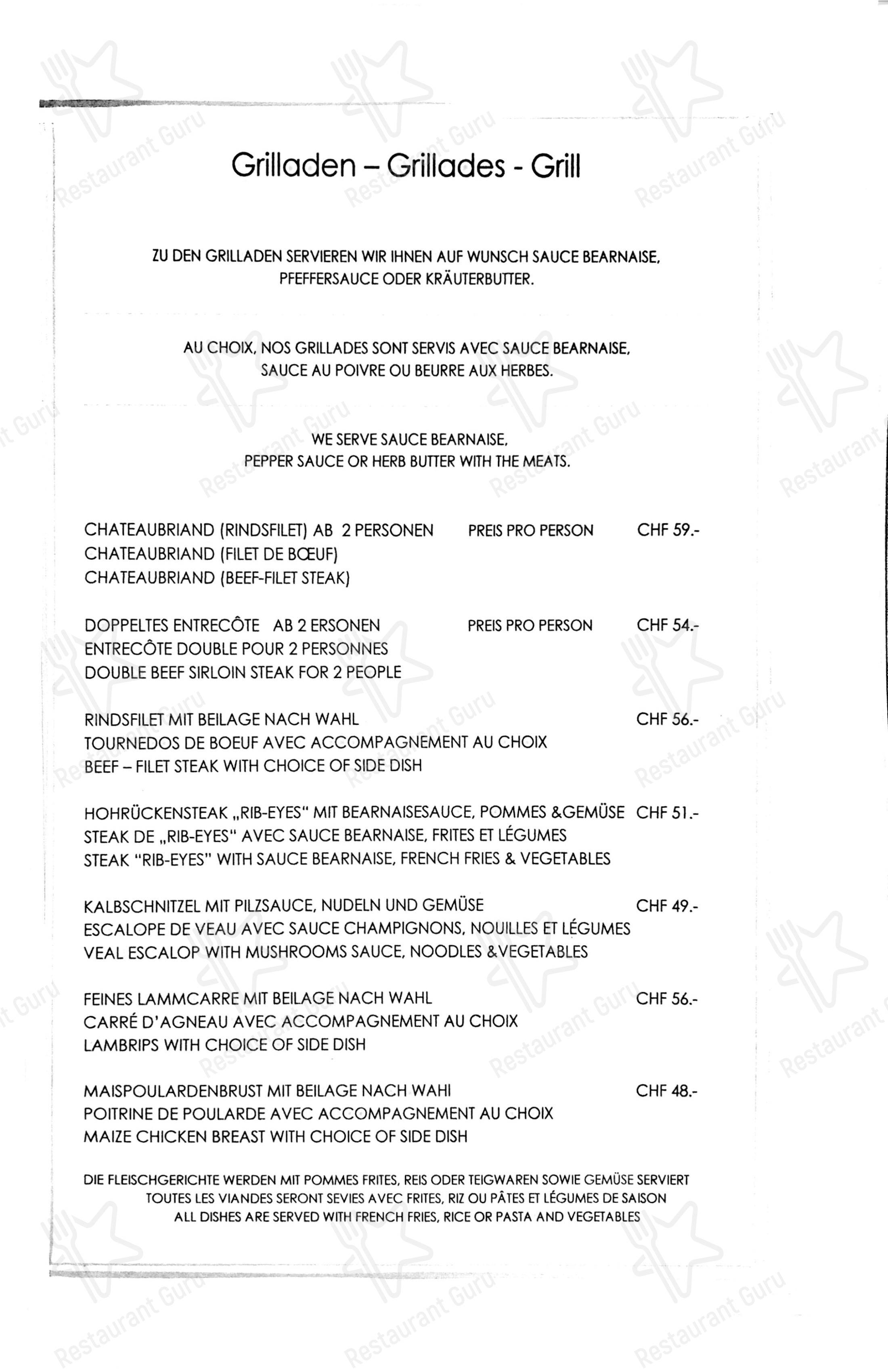 Speisekarte von Restaurant Chez Max Julen, Zermatt