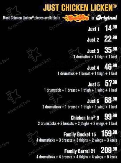 Menu de Chicken Licken