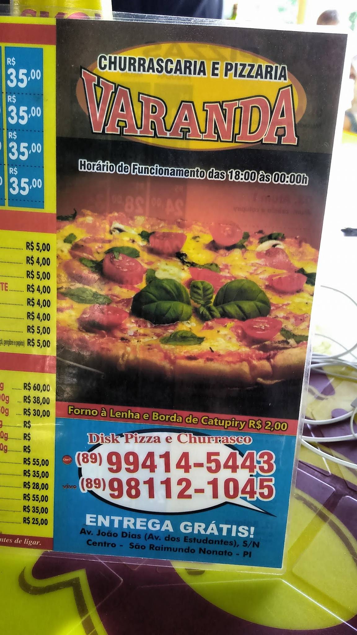 Churrascaria e Pizzaria Varanda cardápio