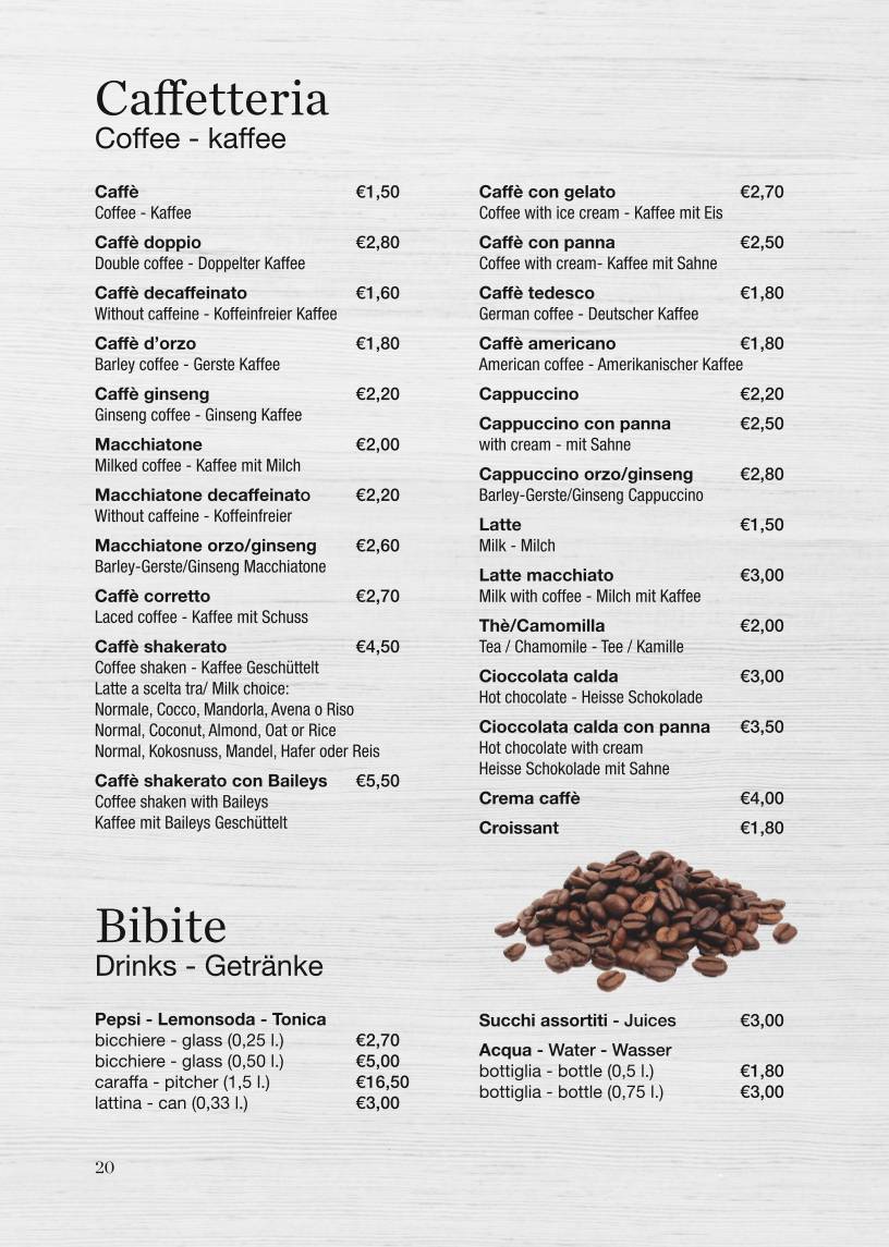 Menu di Cocobongo Bibione 
