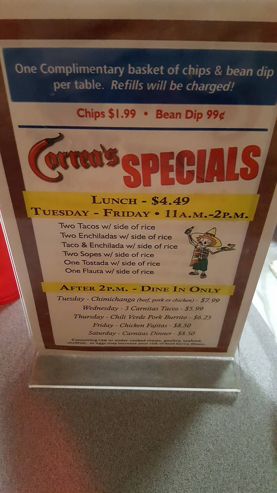 Menu at Correa's Mexican & Seafood Restaurant, Fort Mohave