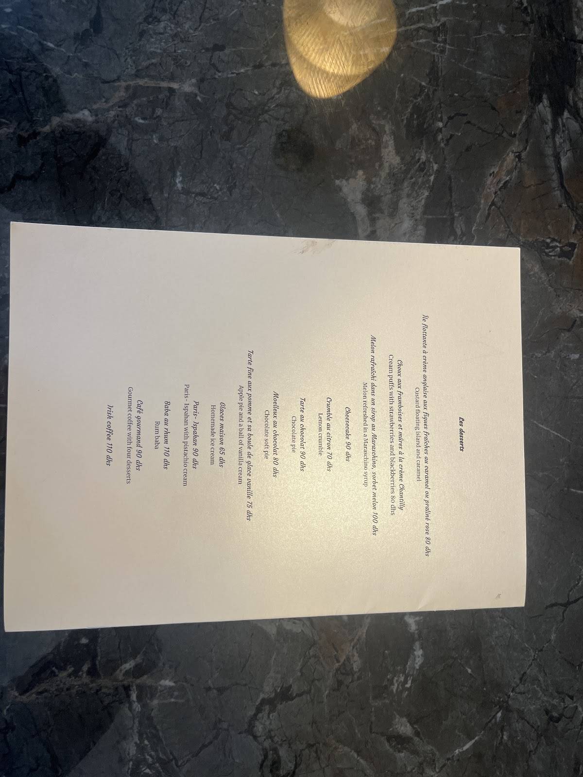 Menu de Cosmopolitan