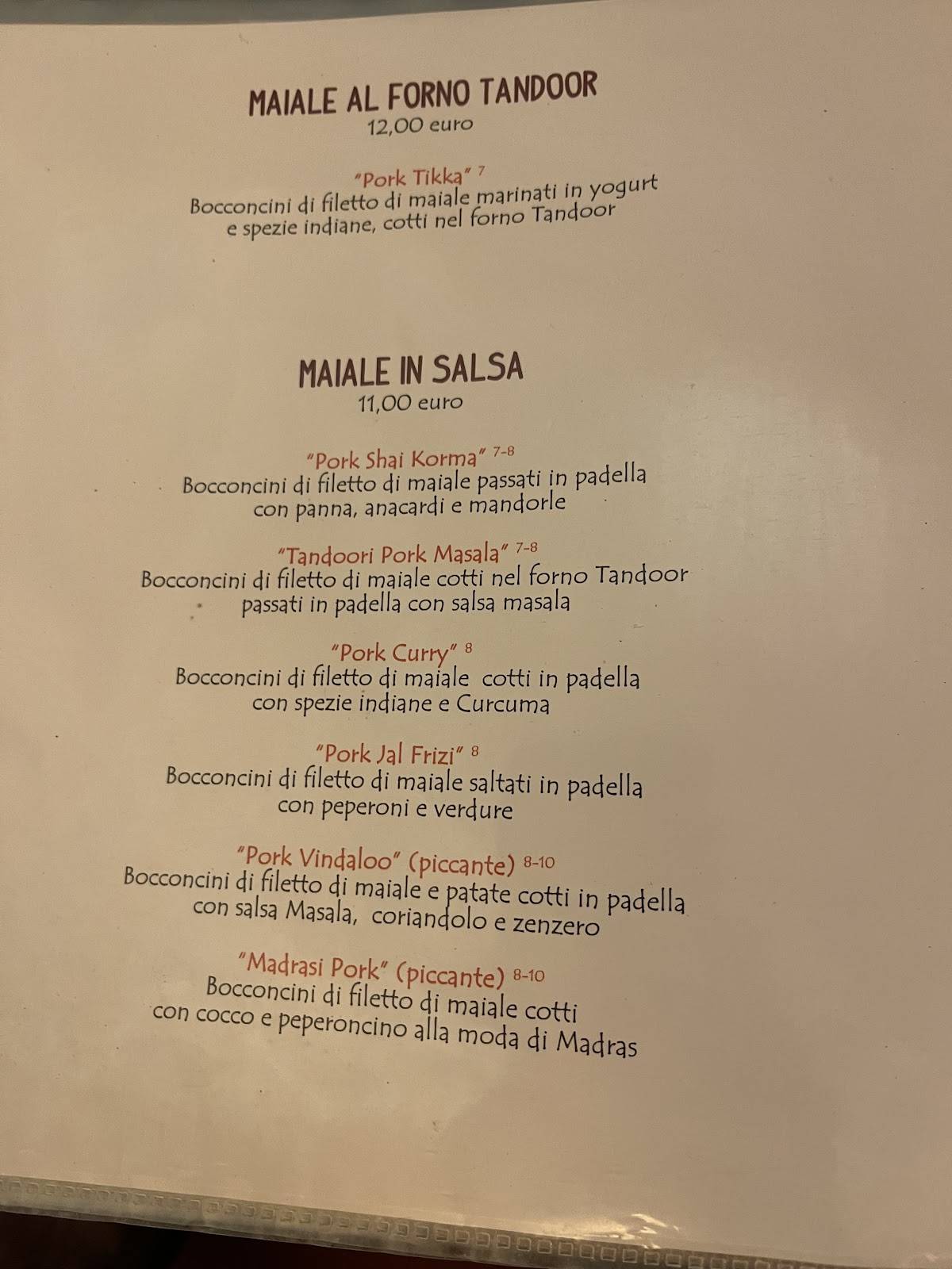 Menu di Ristorante Indiano Curcuma 