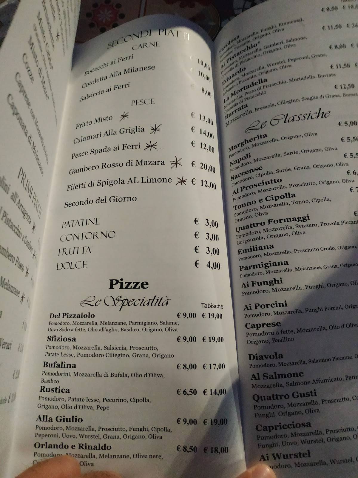 Menu di Pizzeria Da Giulio 