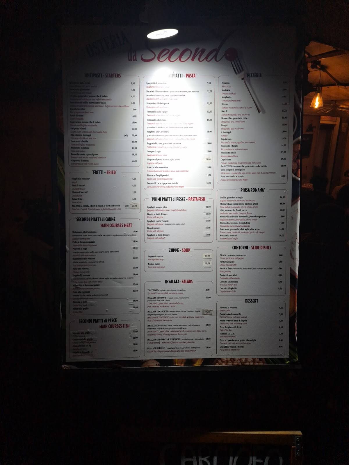 Menu di Da Secondo 