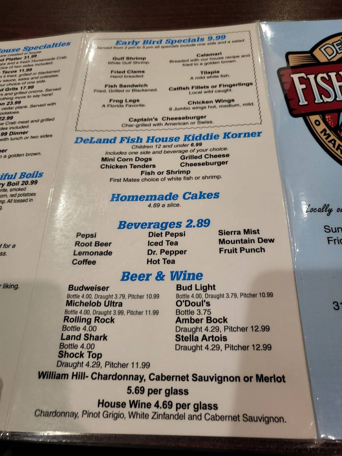 Menu at Deland Fish House restaurant, DeLand, 310 E International