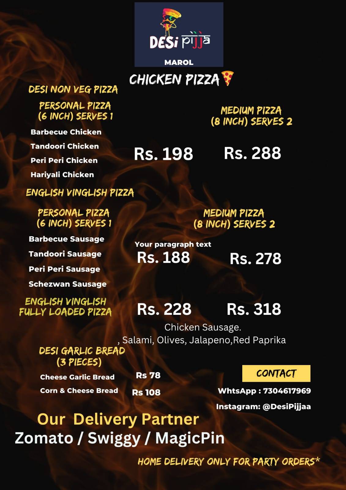 Desi Pijja- Dil Se Desi Pizza menu